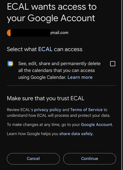ECAL requesting full calendar permissions